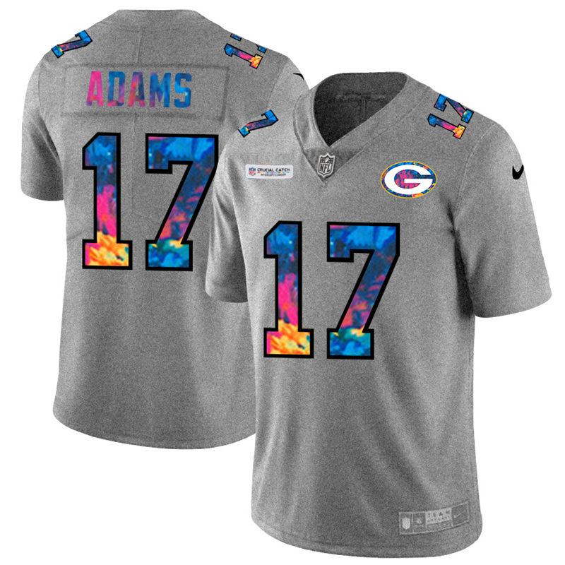 NFL Green Bay Packers #17 Davante Adams Men Nike MultiColor 2020  Crucial Catch  Jersey Grey